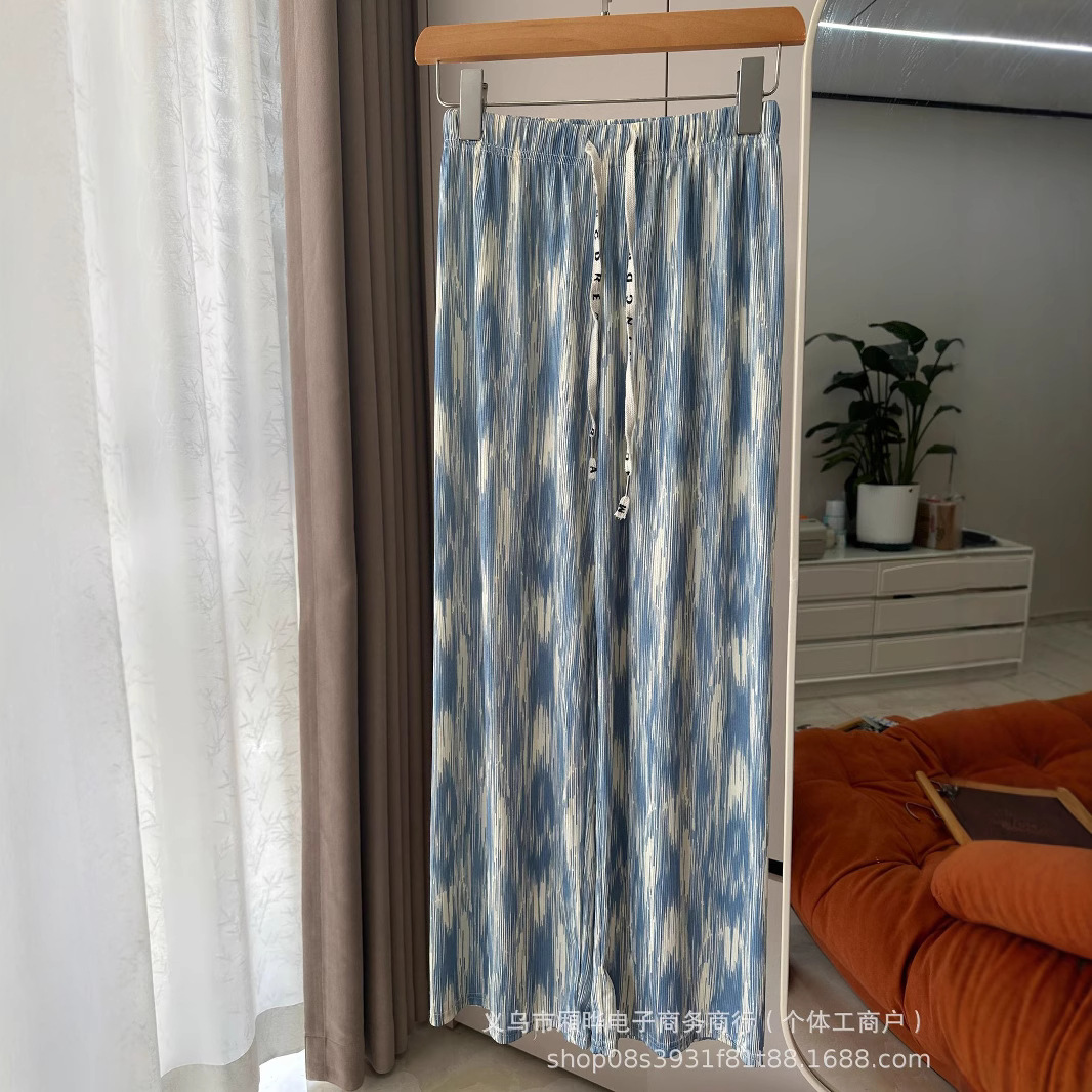 2025 nuevas mujeres de primavera y verano, pantalones anchos teñidos de seda de hielo, cintura alta, pantalones rectos sueltos, caída, todo fósforo, delgado