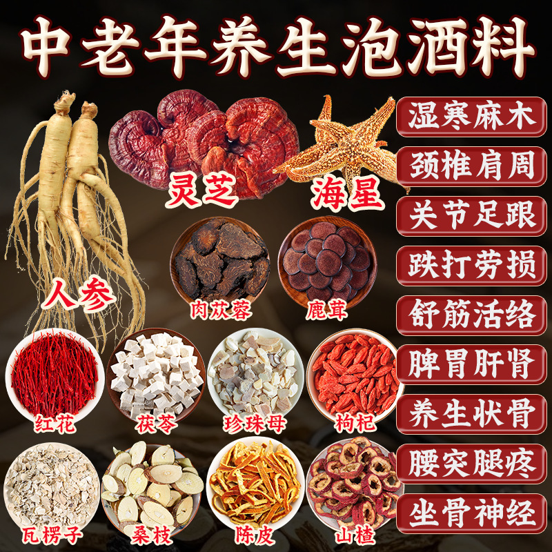 泡酒料批发中老年专用泡酒药材男滋补养生人参灵芝药酒十全肾大补|undefined