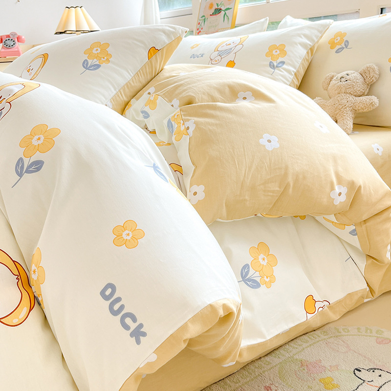 Cama de algodón cuatro piezas de sábanas de algodón cubierta dormitorio único pequeño fresco tres piezas de Nantong ropa de cama al por mayor