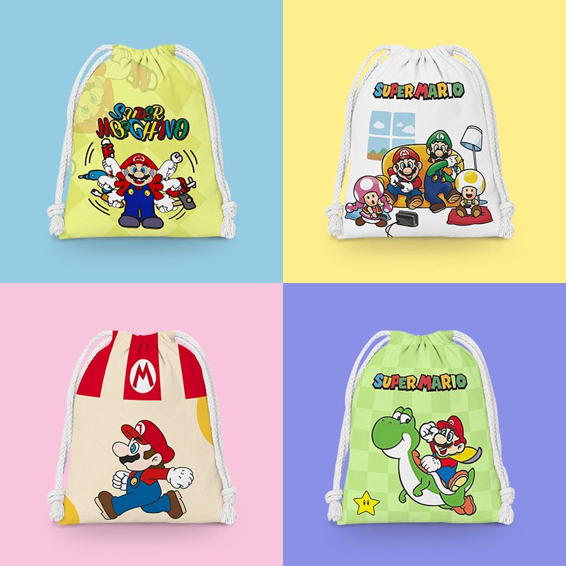 Mario Drawstring Pocket Cartoon Small Bag Student Miscellaneous Storage Bag Cosmetic Bag Portable Toiletry Bag