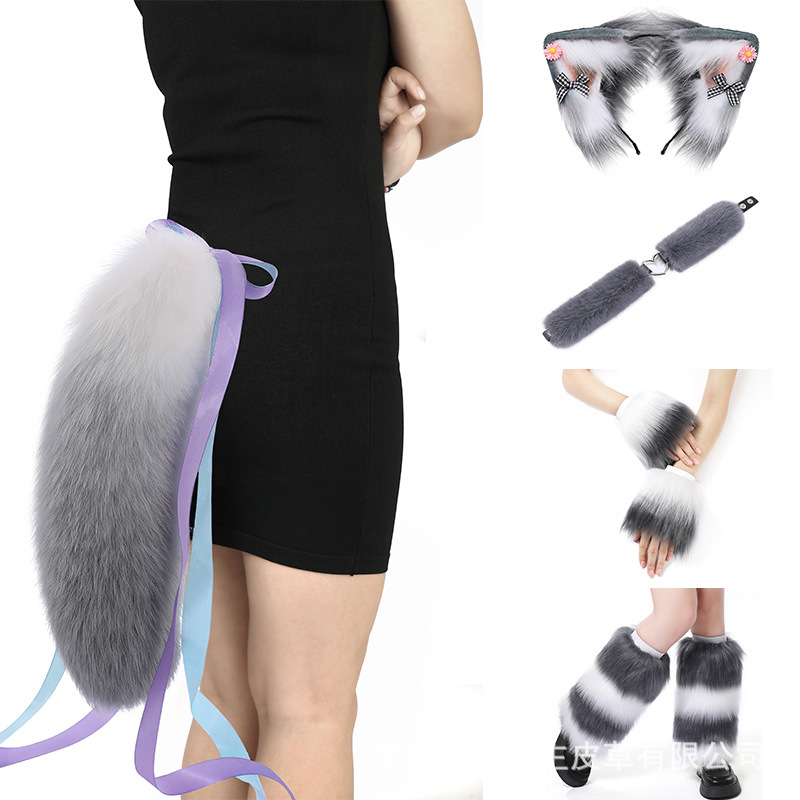 尾巴插件狐狸真毛绒cos猫咪绑带狐狸尾巴猫尾巴吸铁石性感萝莉