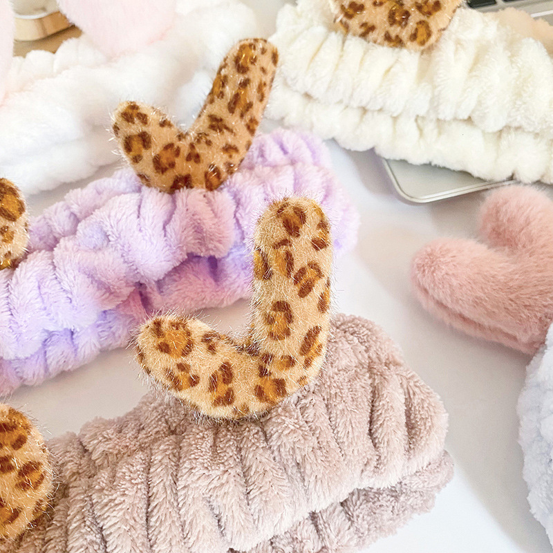 Estilo coreano lindo de La felpa de leopardo asta de impresión banda de pelo Internet Celebrity cangrejo pies banda de pelo femenino lavado de cara belleza diadema de borde ancho accesorios para el cabello