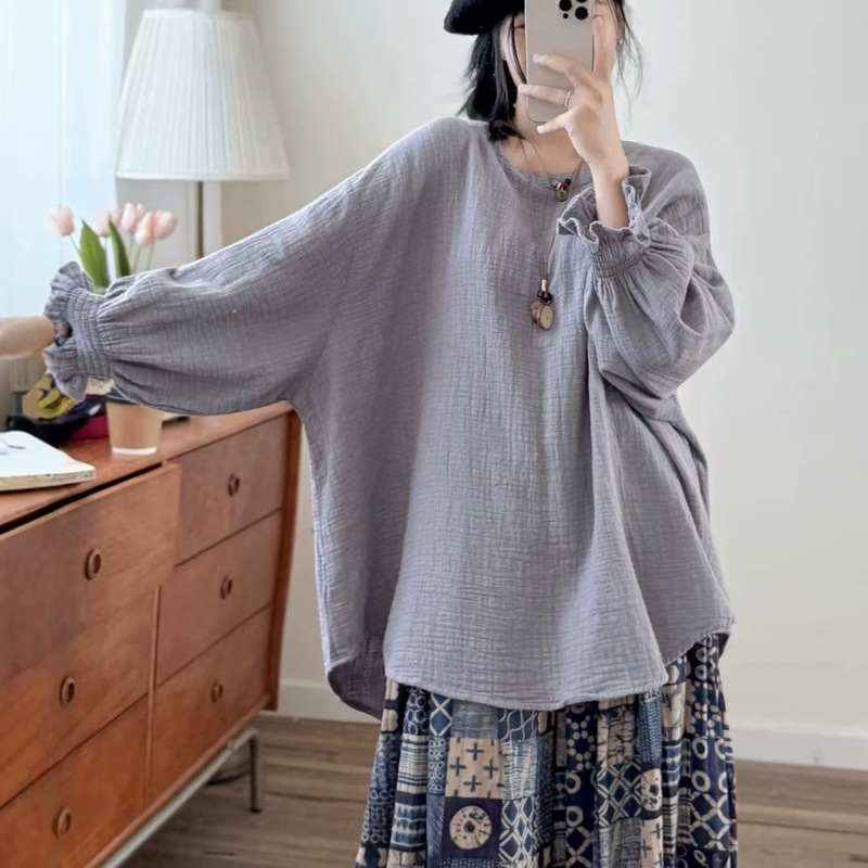 2026 Fall New Arrival: Women's Loose-Fit, Versatile, Oversized Double-Yarn Pullover T-Shirt with Lace Sleeves 2026 Fall New Arrival: Women's Loose-Fit, Versatile, Oversized Double-Yarn Pullover T-Shirt with Lace Sleeves