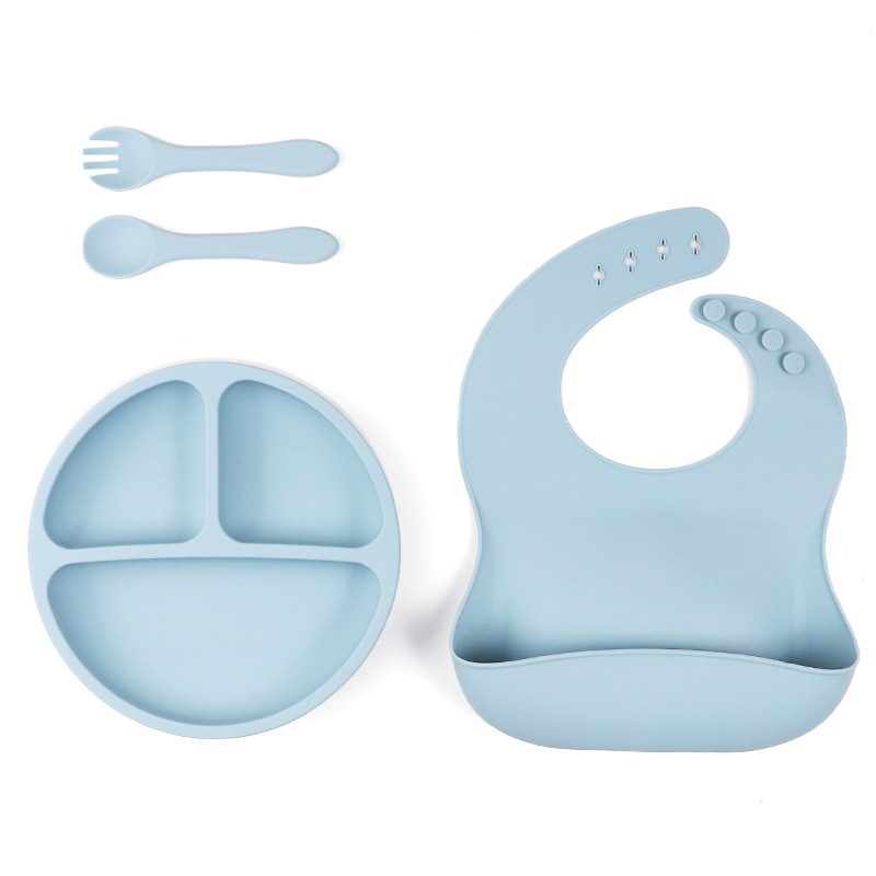 En stock al por mayor plato de cena para niños cuatro taza de succión reforzada cuenco para niños tazón de suplemento de alimentos para bebés plato de cena de silicona vajilla para niños