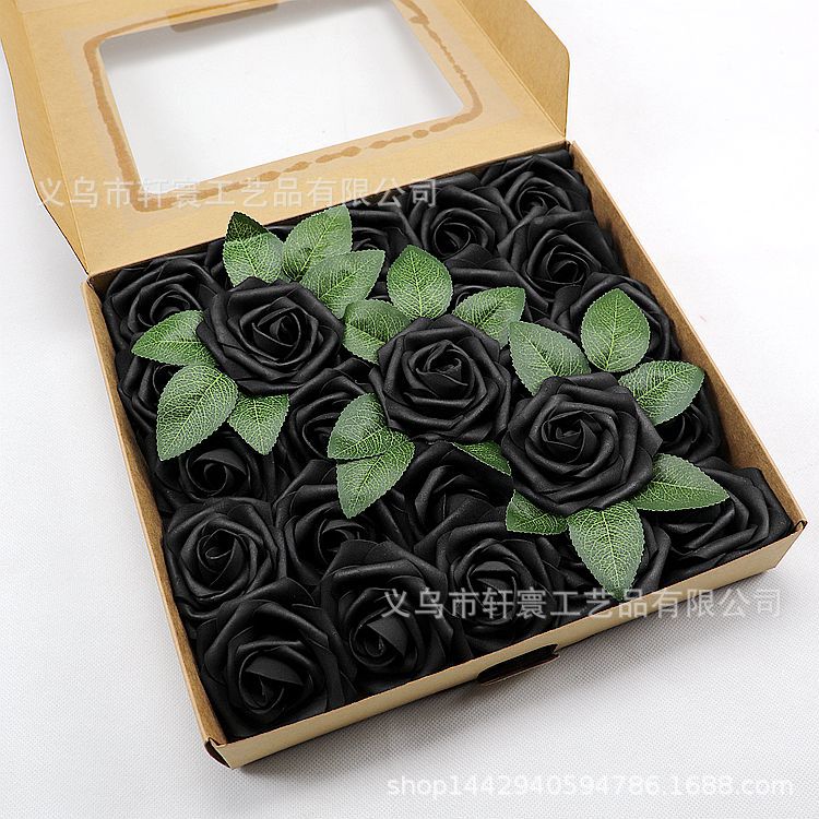 Caja de regalo de flor artificial transfronteriza espuma PE Rosa flor artificial con varilla 25 decoración de la boda regalo del Día de San Valentín