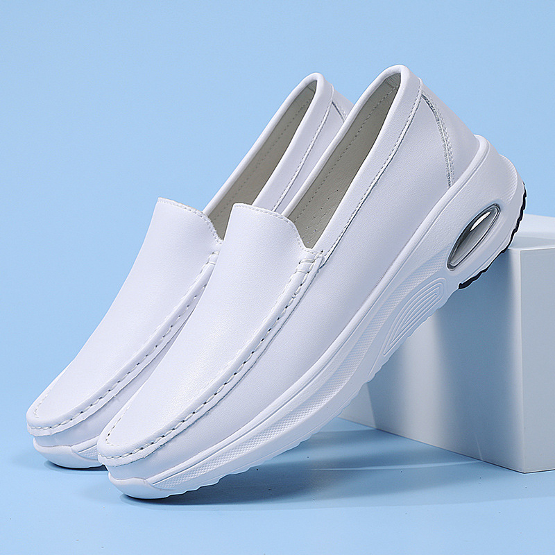Four Seasons Air Cushion Nurses' Shoes Men's Hollow Casual Thick Bottom Genuine Leather Not Tired Foot Breathable Soft Bottom Lightweight Work Medical Shoes