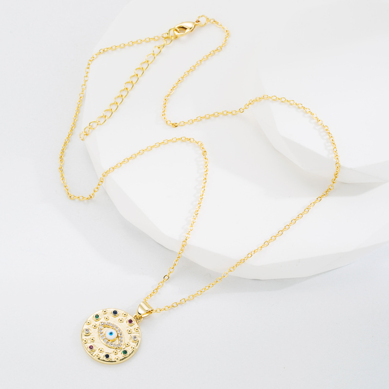 Fashion Round Eye Copper Pendant Necklace Zircon Copper Necklaces