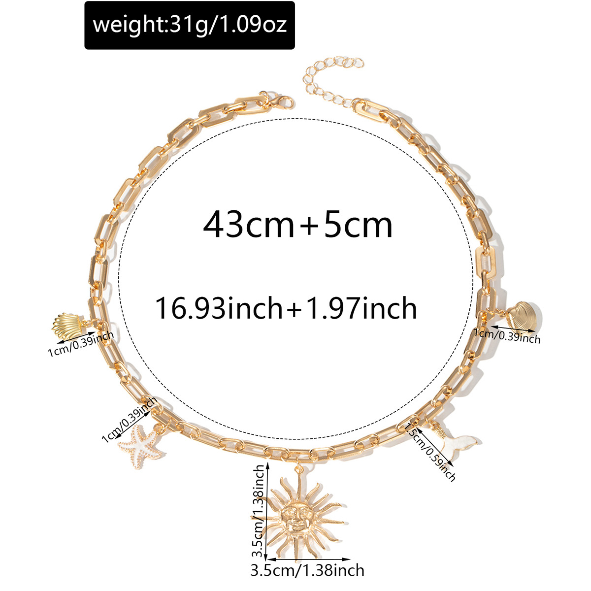 Layered Necklace Starfish Shell Fish Tail Retro Fashion Jewelry_voghion.com
