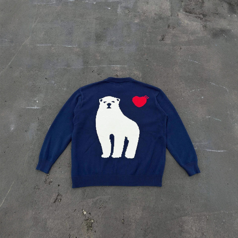 European and American Winter Heavy Sweaters Loose Polar Bear Heart Jacquard Letters Simple Knitted Sweaters for Men and Women