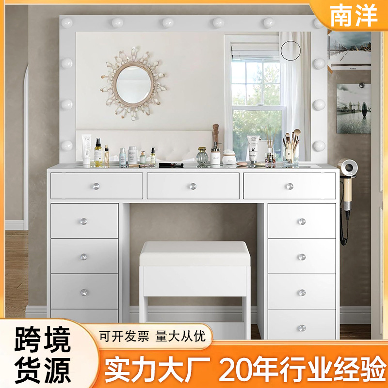 Minimalist Dressing Table and Cupboard Integrated Modern Simple Dressing Table Bedside Storage Bedroom Light Luxury Glass High-End