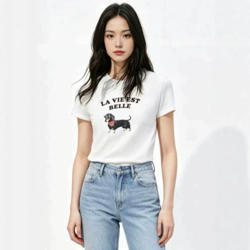 Mo** Mall Same Style 2026 Summer New Fashion Casual Cute Pet Pattern Letter Print Round Neck Short-Sleeve T-Shirt Mo** Mall Same Style 2026 Summer New Fashion Casual Cute Pet Pattern Letter Print Round Neck Short-Sleeve T-Shirt