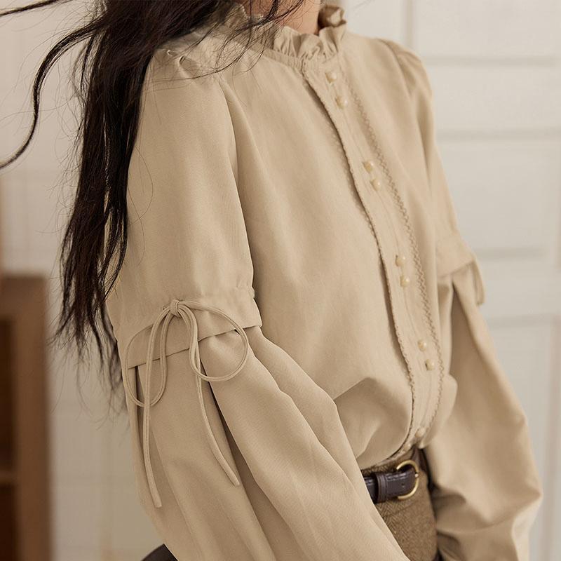 2025春季新款设计感小众长袖衬衫法式边温柔气质内搭别致上衣