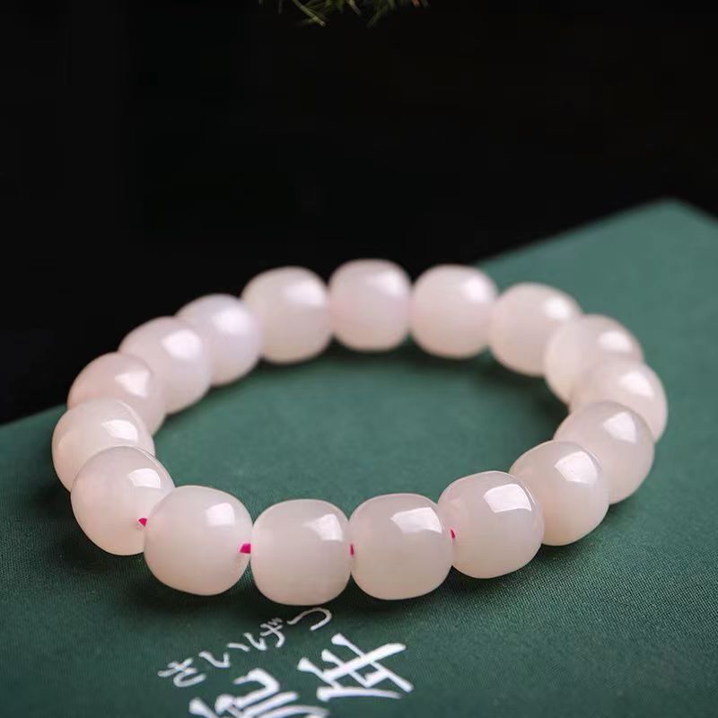 智贝主图_0天然阿富汗和田玉藕粉色老型珠素珠手串手链单圈玉