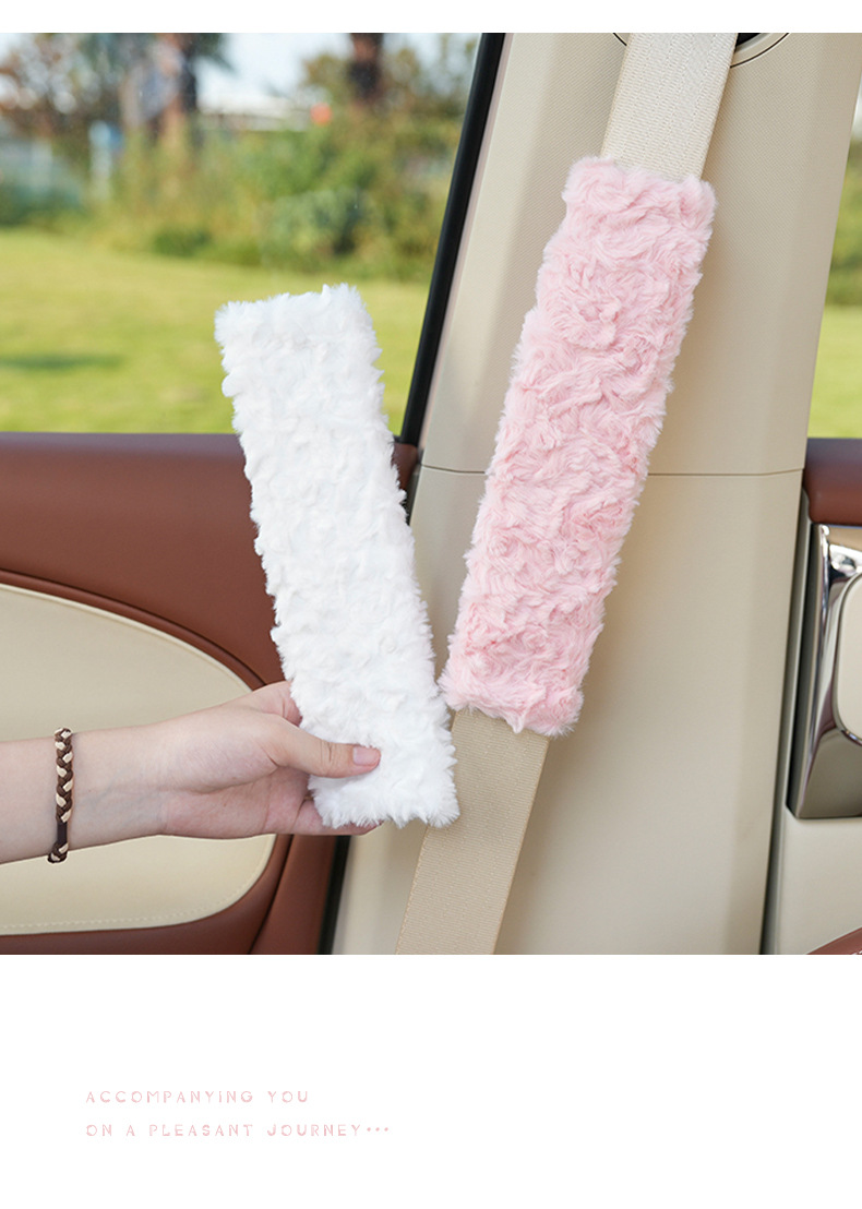 Car safety belt shoulder pad rabbit fur brushed rose safety belt decoration plush non-slip car shoulder pad