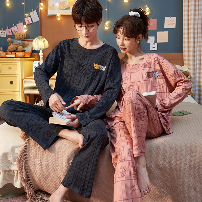 Jiao Caimeng pijamas de pareja de primavera y otoño de algodón de manga larga para hombres y mujeres 2022 nuevo nicho de verano lindo homewear