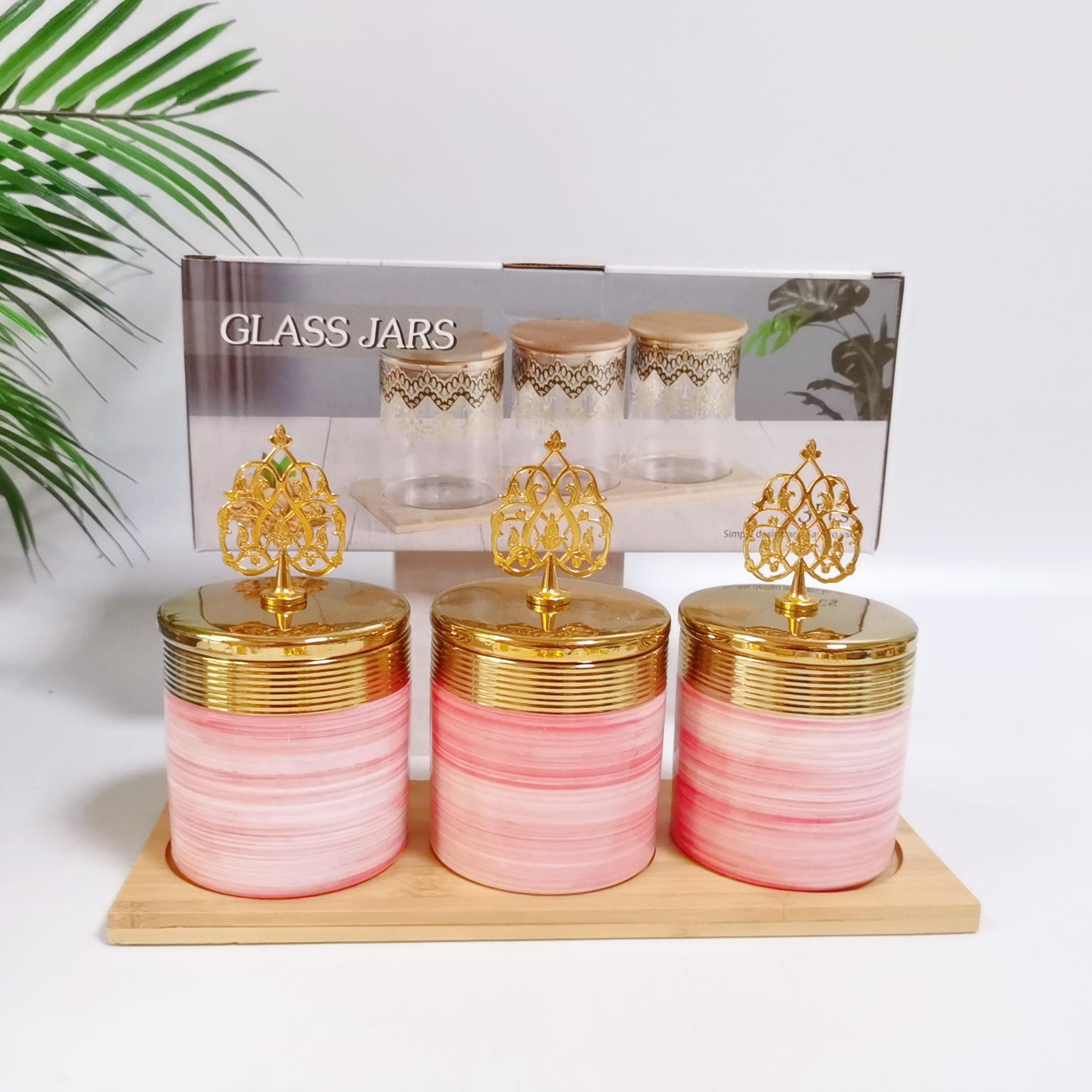 Nueva galvanoplastia cerámica sellada jarra de almacenamiento de cocina jarra de almacenamiento multi-grano con madera condimento tarro café tarro traje