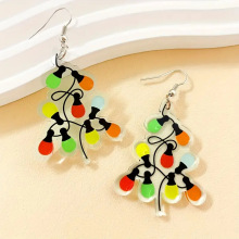 跨境新款彩色灯串耳饰平面亚克力圣诞节装饰欧美圣诞树彩灯耳环