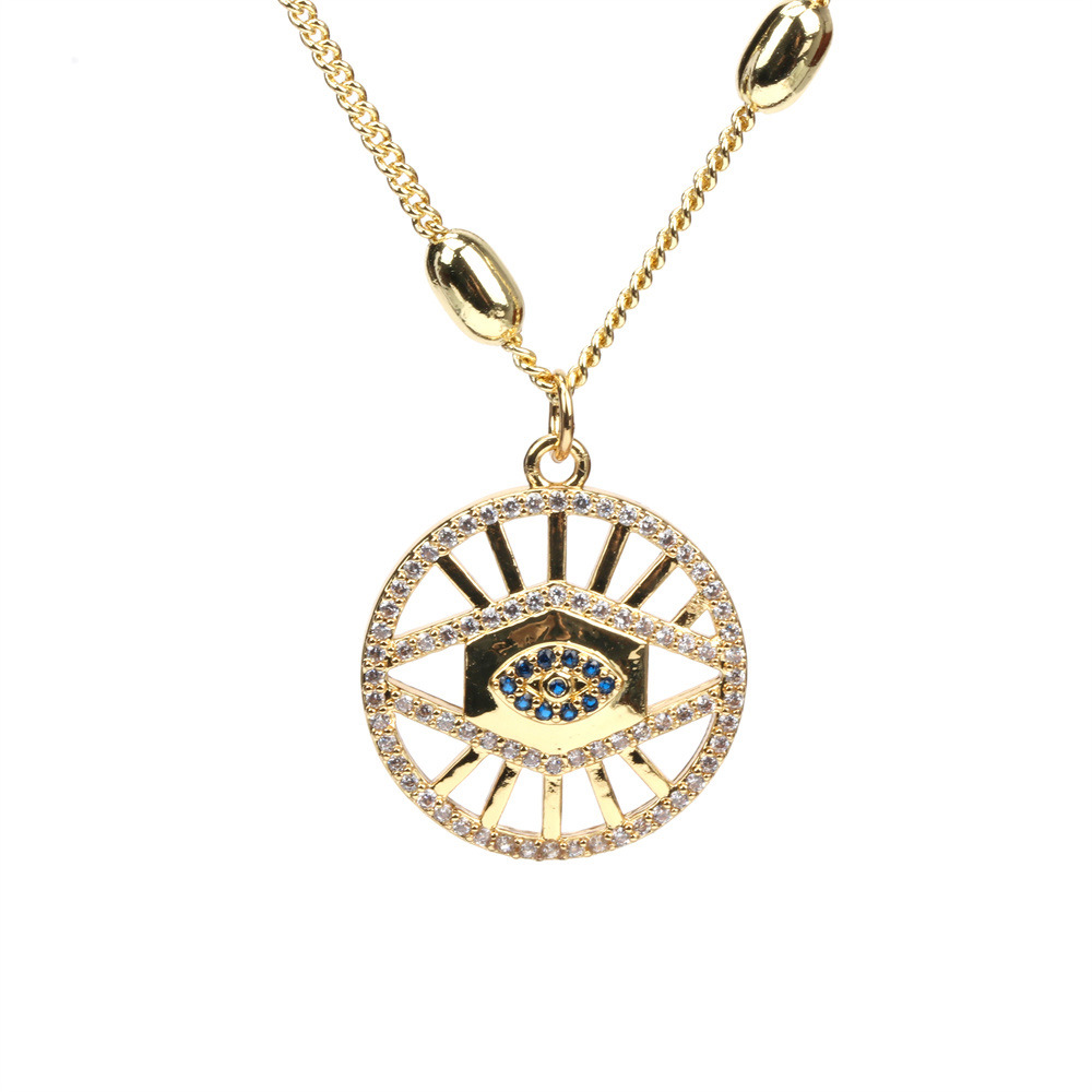 Fashion Devil Eye Round Hollow Copper Inlaid Zircon Gold-plated Necklace display picture 2