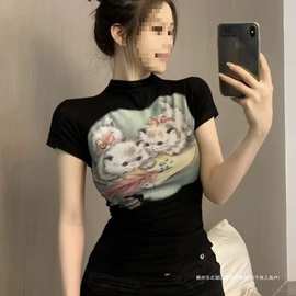 2025夏季新款时尚修身气质卡通印花百搭显瘦男女短袖T恤打底上衣