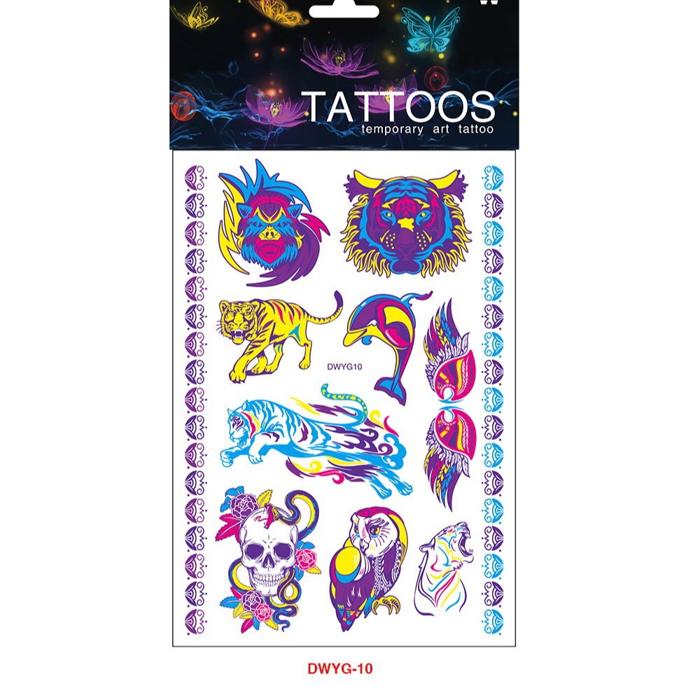 Tatuajes Temporales Fluorescentes para Brazo de Papel de Transferencia de Agua, Impermeable para Halloween