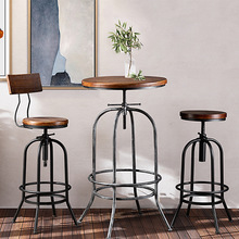 工业风铁艺吧桌椅组合民宿咖啡厅创意可升降实木咖啡桌休闲三件套