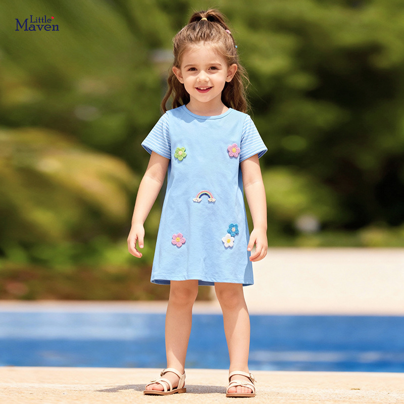 Little Maven Cross-Border European and American Style Children's Skirts Wholesale Summer Short-Sleeved Girls' Dresses Cute Kidsren's Skirts