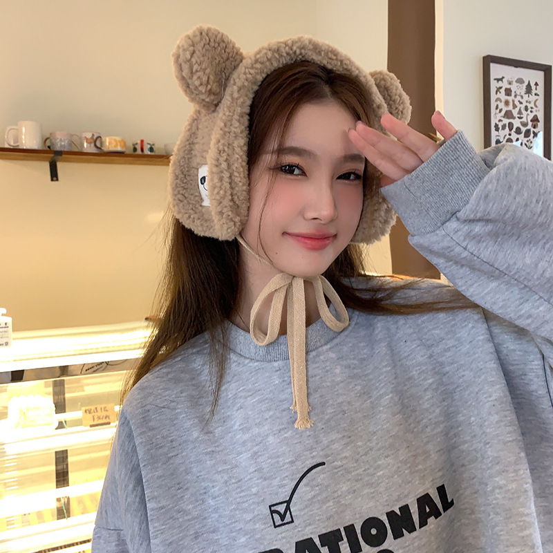 INS nuevo a prueba de frío oso orejeras invierno felpa oreja de dibujos animados cubierta caliente chica suave chica orejas calientes hembra