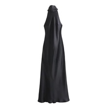 ZADATA女装法式晚礼服长裙小黑裙挂脖领丝缎质感连衣裙 3152287