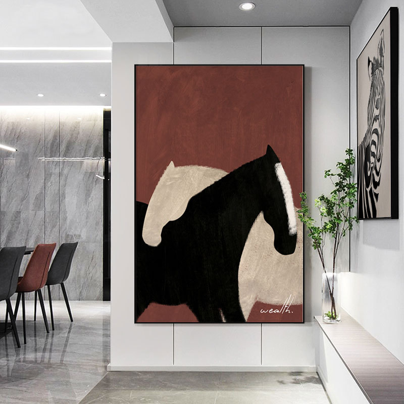 Modern light luxury horse entrance decorative painting, entrance corridor mural, large living room hanging painting, sofa background wall painting