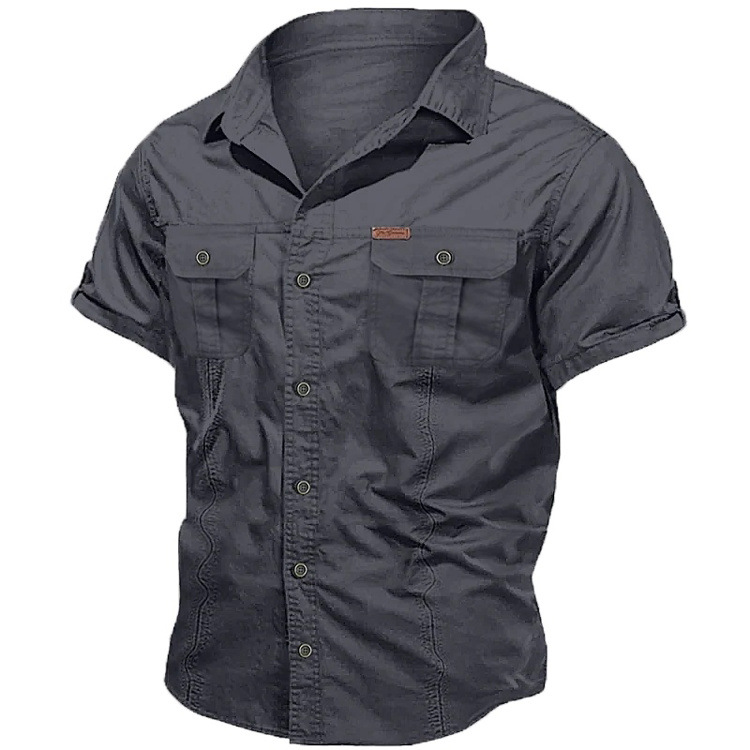Hombres de verano sólido japonés cuello suelto de manga corta estilo americano sólido versátil chaqueta casual chaqueta de hombre