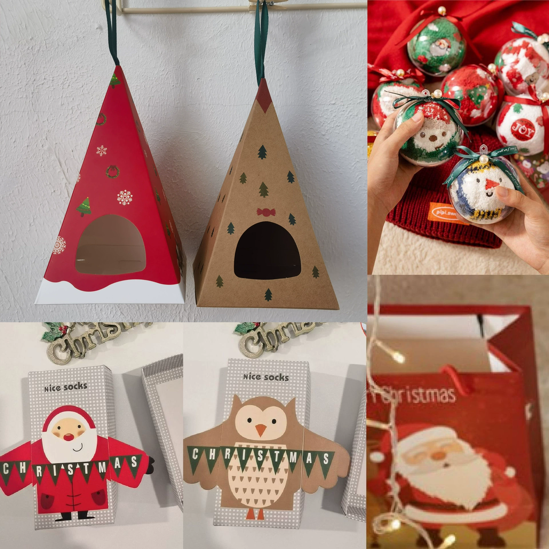 Пластиковый круглый рождественский шар цвета хаки, большая красная рождественская коробка, подарочная коробка, треугольная подарочная коробка, новогодняя подарочная коробка, подходящая друг к другу