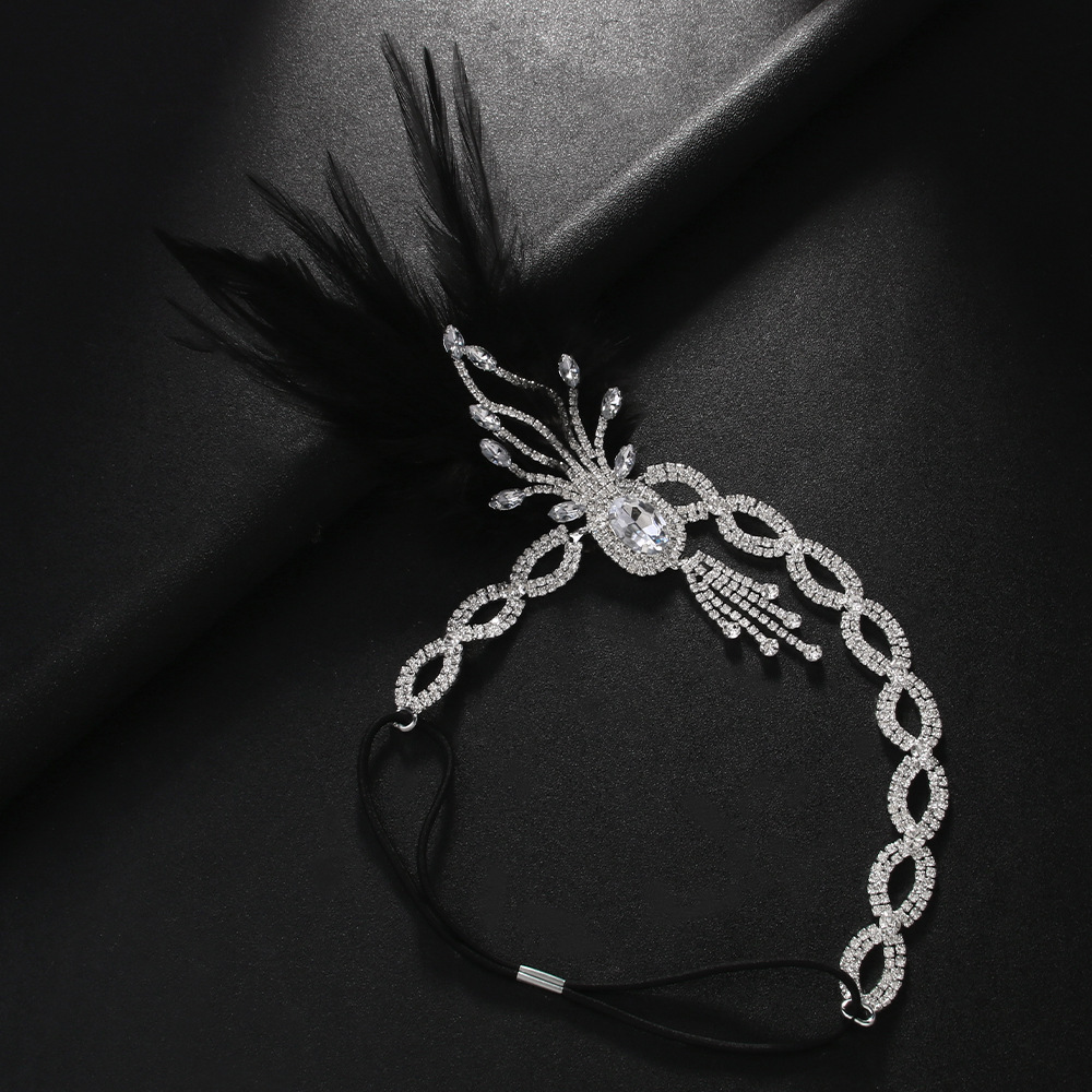 Gatsby venta de plumas caliente retro diamante bordilla tocado maquillaje de baile joyas para el cabello banda de cabeza mujer