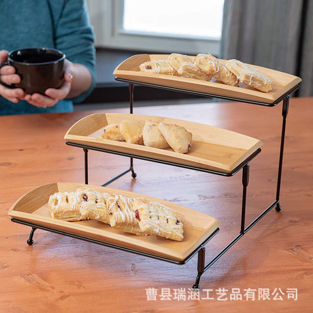 American bamboo three-layer dessert fruit storage rack wooden cake…