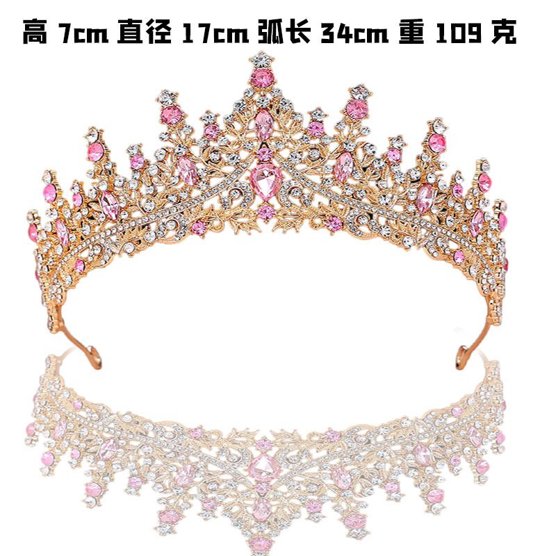 Juegos de joyería de baile de cena transfronterizos de Europa y América, collares, pendientes, corona de boda, vestido de boda de tres piezas, diamante rosa, rey