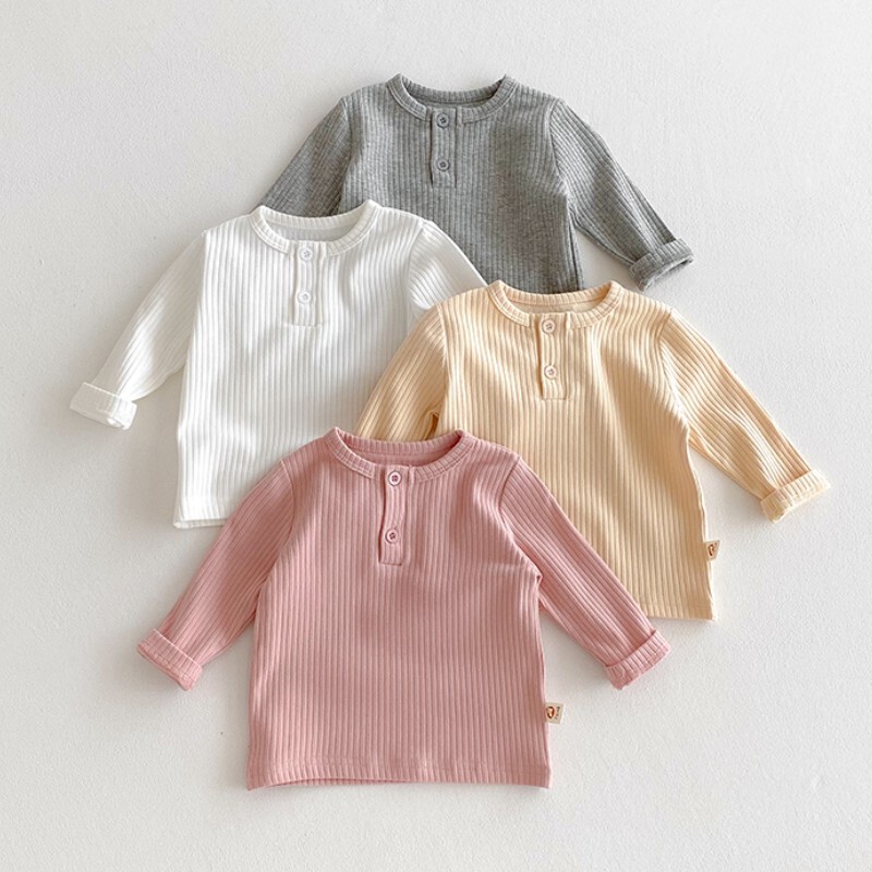 Baby Clothes Spring and Autumn Clothes Baby Pit Long-sleeved T-shirt Solid Color Base Shirt Boys and Girls Children's Top Korean Style Trendy
