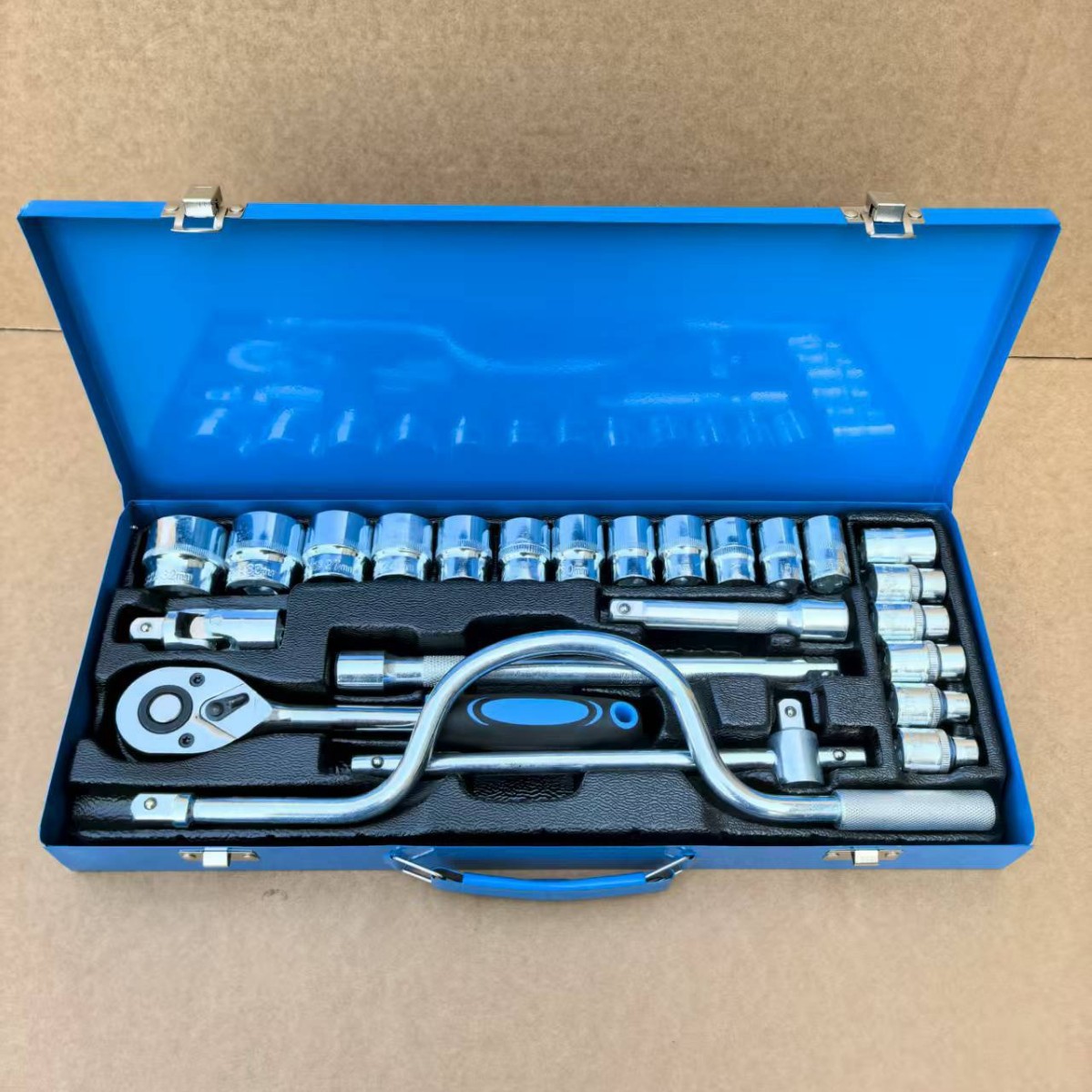 Caja de hierro de 24 piezas, caja de reparación de hierro de turbina de vapor, destornillador combinado F-barre deslizante, manguito de trinquete, electroforesis de fosfato especular