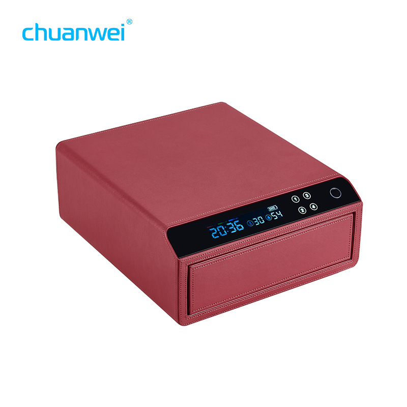 皮革防水安全保险箱带抽屉可锁液晶显示时间适用于家庭酒店