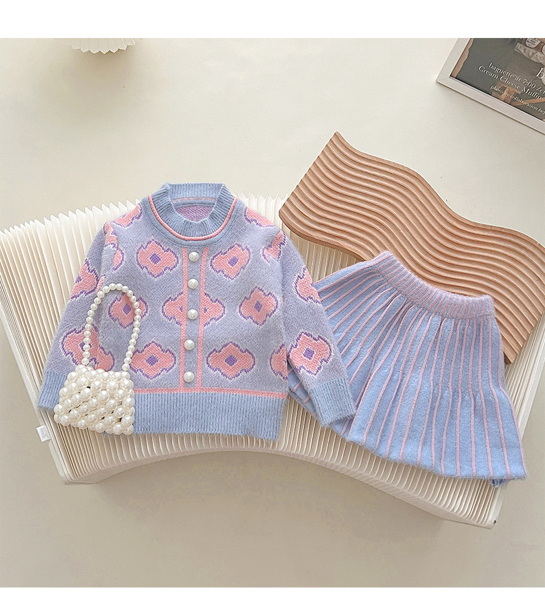 Tröja och veckad kjol set för flickor höst och vinter_voghion.com