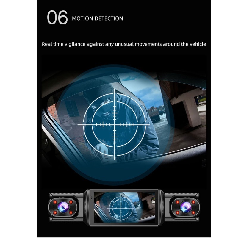 New three-camera dashcam with infrared night vision, WiFi mobile phone connectivity, and panoramic view for trucks and cars