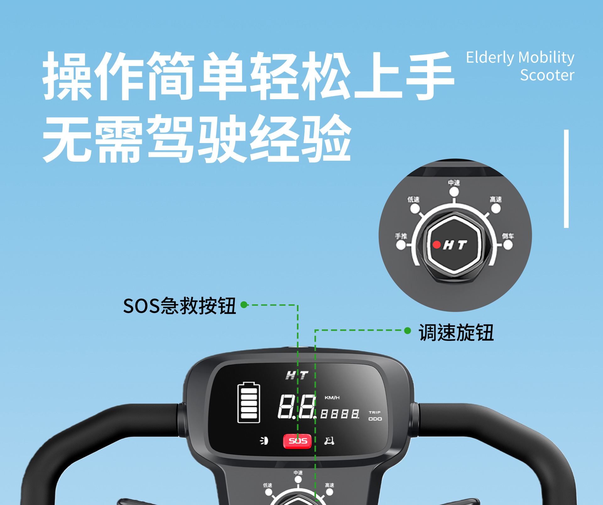 Elderly Mobility Scooter, Four-Wheel Electric Vehicle, Foldable, Long-Range, Smart, Portable, New Model, Safe Power-Assisted Vehicle for Disabled People