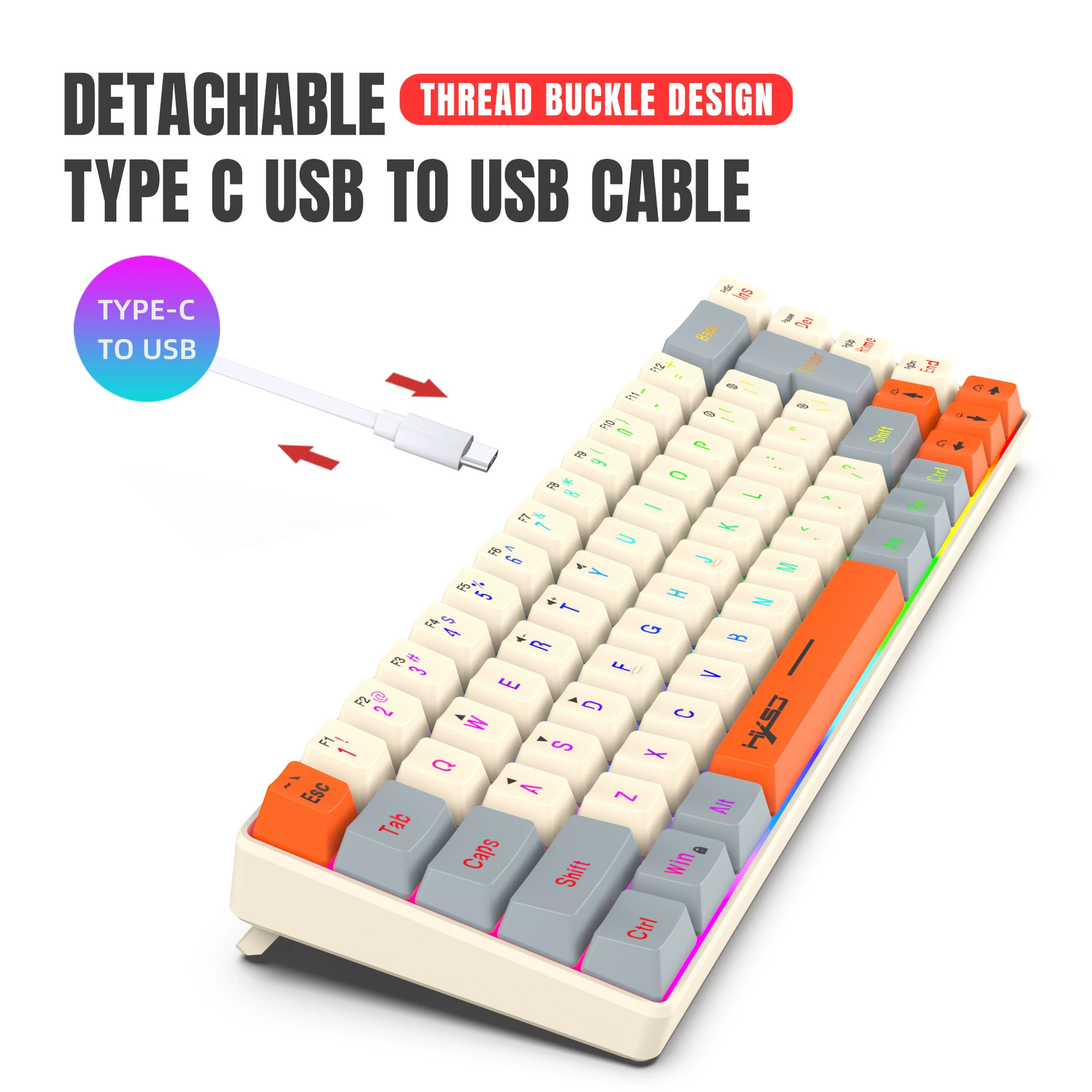 2024 Санлин цветная игра тонкая пленка клавиатура 68 клавиш, разделение линей, RGB подсветка, многофункциональная проводная клавиатура с пятнами