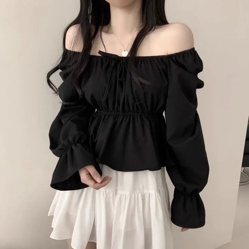 Spring and Summer New Korean Sweet Square Collar Short Lace Waistband Slimming Blouse for Women 