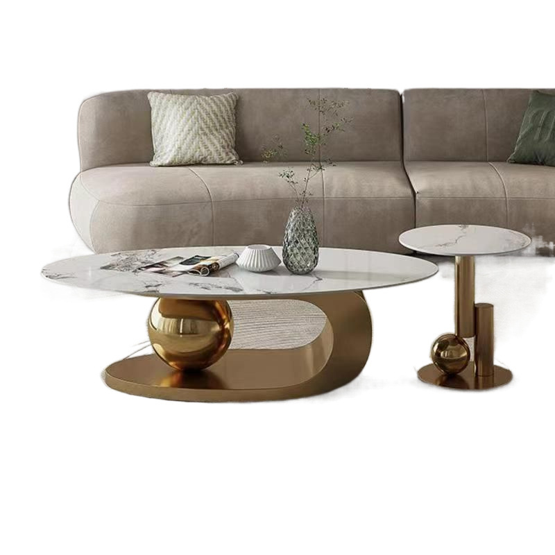 Mesa de té ovalada de roca de lujo ligera, mesa de té de alquiler de sala de estar doméstica, mesa de estilo explosivo, popularidad en línea simple