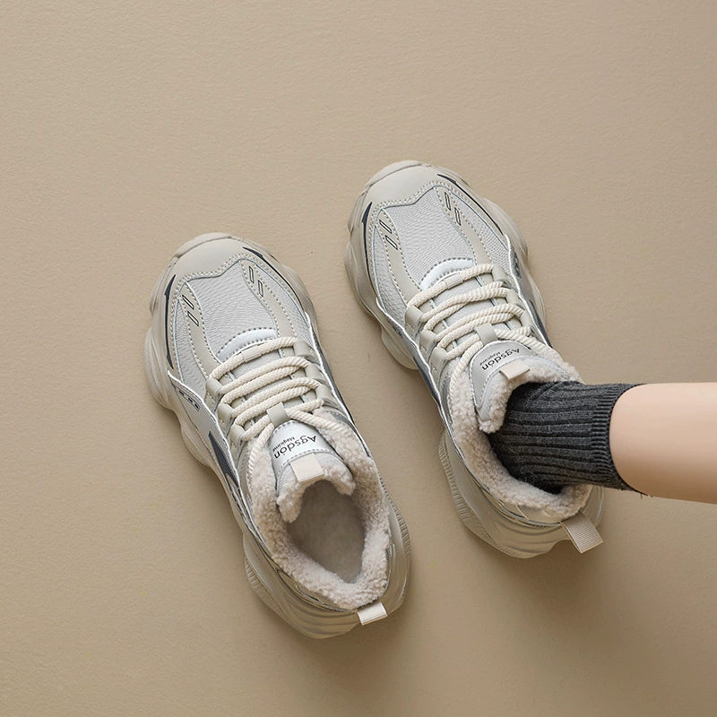 Женские кроссовки Aogushiden на флисовой подкладке, новинка 2025 года, осенне-зимние, на толстой подошве, повседневные хлопковые туфли, легкие кроссовки для бега