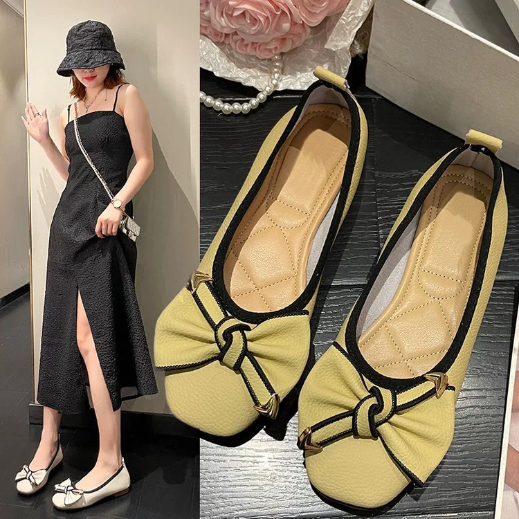 Туфли Chanel Style с мелким ртом и бантом, женские туфли без шнуровки на плоской подошве, женские туфли больших размеров, весна и лето 2023 года