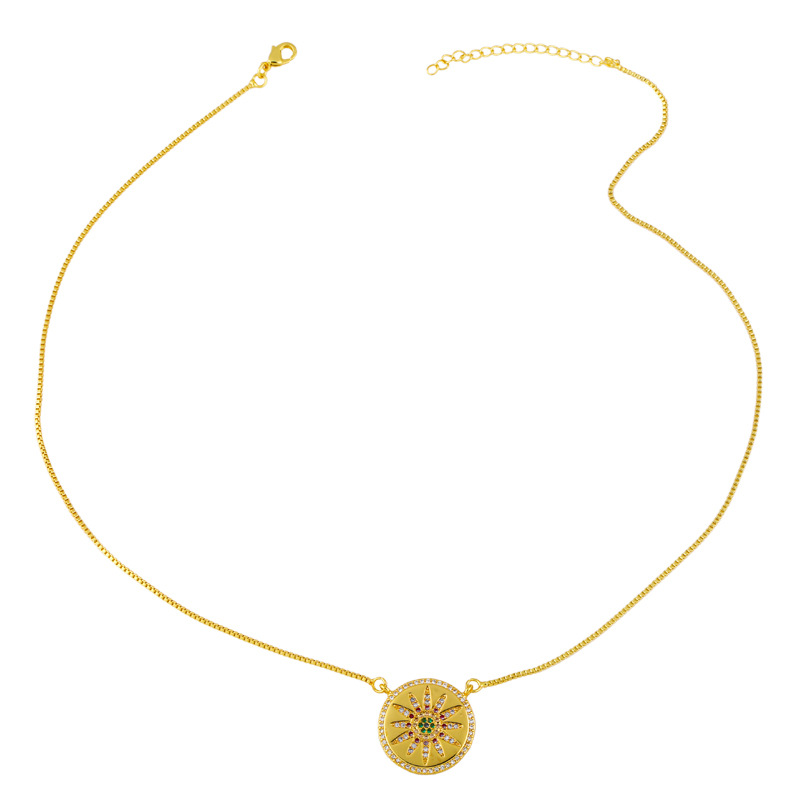 Micro-inlaid colored zircon Sunflower round necklace