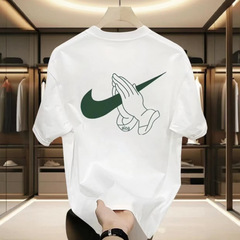 2025 新しい純粋な綿カジュアルメンズ半袖 Tシャツ夏多用途メンズルーズレター服プリントトップ