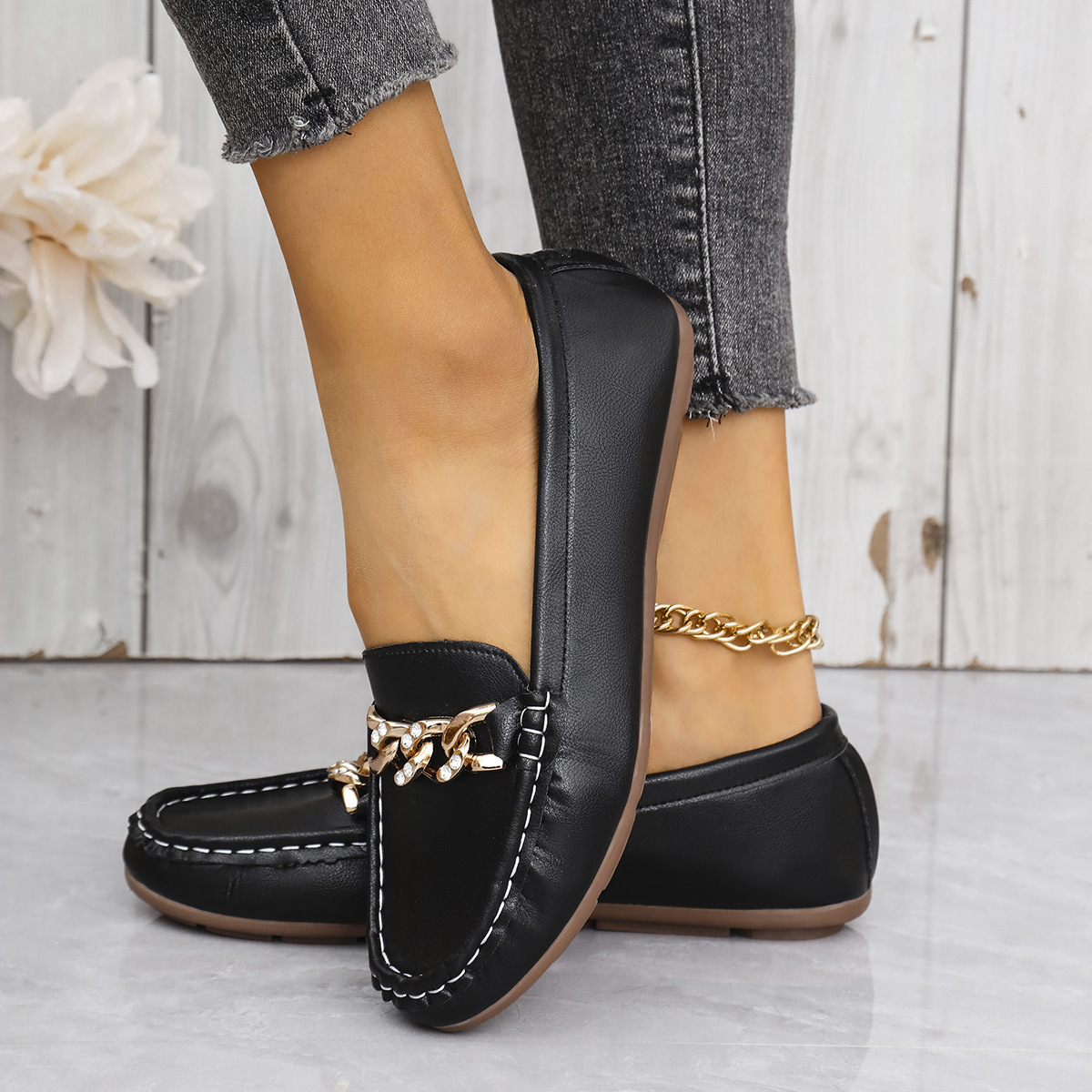 Mocasines Planos para Mujer de Cuero Artificial para Banquetes
