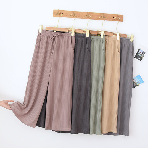 Thread wide-leg pants for women, home pants, summer thin 9/10 pants, multi-color morning exercise pants, suitable for young, middle-aged, elderly, and large sizes