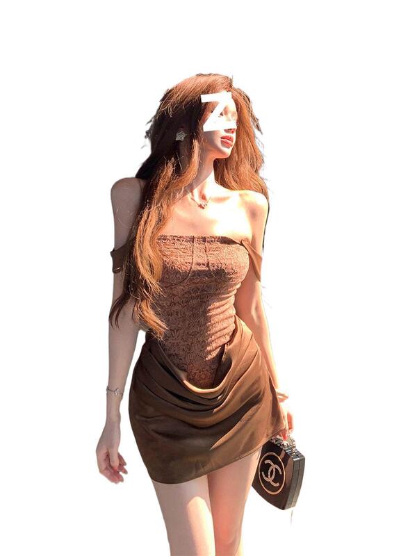 French-Style Spicy Girl Slim-Fit Lace Tube Top Bodycon Dress Short Party Birthday Mini Dress